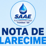 Nota de esclarecimento do SAAE de Trombas sobre canais oficiais para pagamento da conta de água.